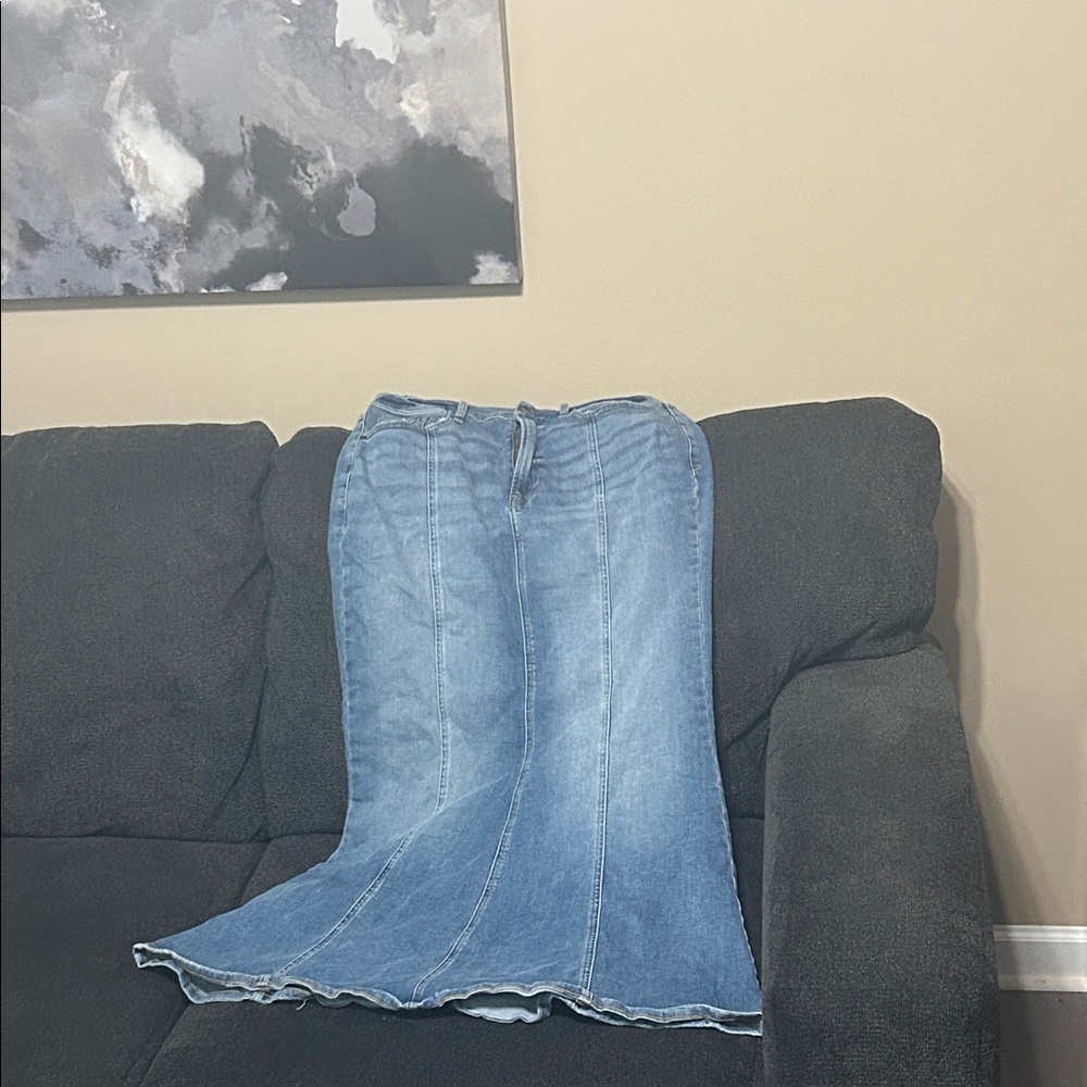 a.n.a Light Blue Denim Maxi Flared Skirt